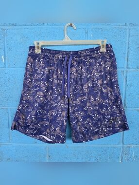 SYC Shorts Mens Large Blue Wolf Print Graphic Streetwear Drawstring Athletic